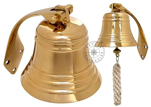 4 Solid Polished Brass Bell Marine Nautical Wall Mounted Hanging Ship Bell Perfect for Dinner, Indoor, Outdoor, School, Reception, Last Order
