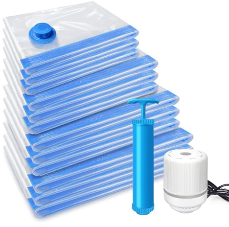 Vacuum Storage Bags for Clothes Bedding, Reusable Space Saver Bags with Compression Seal for Closet Organization - Pack of 12, Different Size Space Saver Bags with Electric Pump and Hand Pump