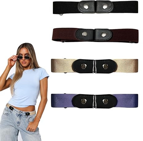 Lyivisk 4 Stück Elastischer Gürtel Ohne Schnalle Damen Herren, Unsichtbarer Stretch Taillengürtel für Jeans Hosen Kleider, Verstellbarer Bequemer Kindergürtel