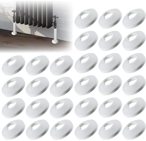 Hohitenz Juego de 30 Rosetas para Tubos de Calefacción – Cubretubos para Radiadores – Rosetas blancas para revestimiento de tubos de calefacción – Cubretubos de PVC – Ø 20 mm