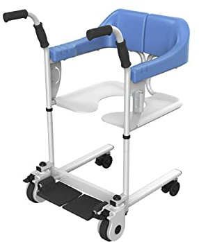 Silla de traslado de pacientes con ruedas para baño, elevador para casa y coche, transporte portátil con asiento abatible a 180° y cojín suave, inodoro de cabecera