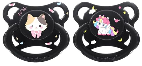 Landofgenie Erwachsene Schnuller mit Design - Bedruckter Silikon Schnuller - 2 Stück Schwarz