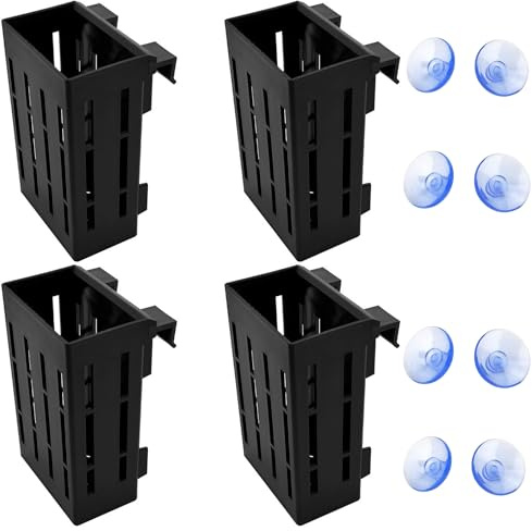 Oyiclyea 4 Pieces Aquarium Plant Holder Top Hanging Black, Aquarium Plant Holder with Hooks and Suction Cups, Adjustable Height, Fish Tank Accessories for Hydroponic Cultivation