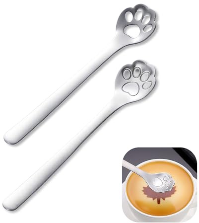 2PCS Creative Cat Paw-Shaped Teaspoons, Stainless Steel Mini Coffee Spoon for Espresso Hot Chocolate and Ice Cream, Cute Dessert Spoons Stirring Spoon Set for Home and Cafe Use