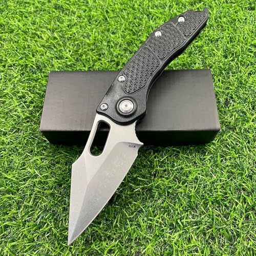 Amacigana Klappmesser mit M390-Klinge, 22 cm Gesamtlänge, G10-Griff, 60 HRC Härte, Stonewash-Finish (Schwarz)