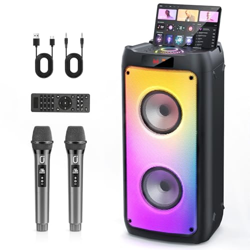 HWWR 200W Karaoke Machine with 2 Wireless Microphones for Adults