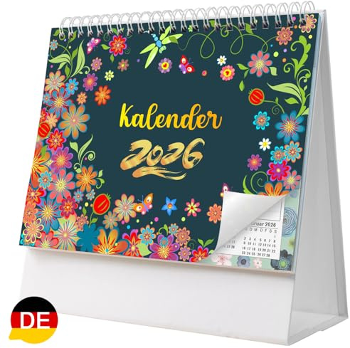 AEYAKA Tischkalender 2026 - Kalender 2025-2026 von November 2025 bis Dezember 2026, 20 x 20.5cm Deutsch C08 (Schwarz 26)
