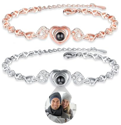 QSZ Personalisierte Foto Armbänd mit Foto Projektion Im Inneren Individuelles Armband für Damen Herren Geschenk für Ein Liebes Familienmitglied