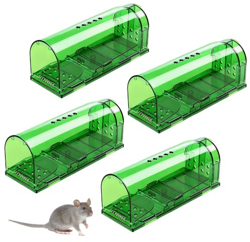 Weciau Mausefalle Lebend, 4er Set Lebendfalle Maus, Hochsensibler Maus Lebendfalle mit Luftlöchern, Wiederverwendbare Rattenfalle Lebend für Küche Garten Lager(Transparentgrün)