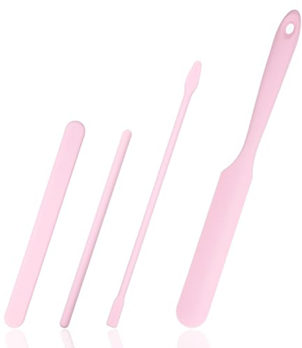 4 PCS Non-Stick Wax Spatulas Set, Silicone Wax Applicator Different Sizes Scrapers Reusable Silicone Stirring Stick For Home Salon Body Use (Pink)