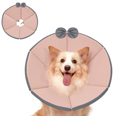Halskedja hund mjuk, hundkrage läckageskydd ventilerande, justerbar skyddskrage, lämplig för husdjur efter operation eller hudklåda (rosa, XL (hals:34–39 cm))