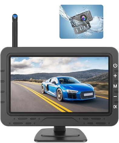 Hikity Digitale Wireless Telecamera Retromarcia Con Monitor 4,3 Pollici Schermo Telecamera Posteriore Impermeabile IP68 Visione Notturna Linee Guida DIY Compatto per Camper, Camion, Autobus, Furgoni