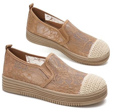 GLAMORA Bailarinas Mujer Manoletinas Zapatos Planos Slip On Transpirables Encaje Verano Suela Goma Antideslizante Plataforma Ligera Cómodos Calados Mocasines Elásticos