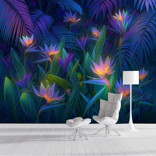 Fotomurales 200X140Cm Papel Pintado Murales Fotográfico Exóticas Flores De Ave Del Paraíso Selva Tropical Decoración De Pared Decorativos Murales Moderna Diseno Para Dormitorio Salón Púrpura Intenso