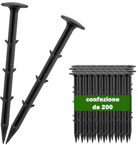 GARDENIX - 200 picchetti in plastica da 15 cm - Ø 3 cm per teli di controllo delle erbacce, tende, Campeggio, fissaggio extra resistente - Picchetti da terra resistenti ai raggi UV