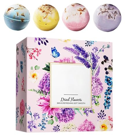 Bombe da Bagno Naturali 4 Pezzi con Fiori Essiccati per il Bagno | Bombe da Bagno Effervescenti Per Amanti della Spa, Ragazze, Mogli, Serate Romantiche, Compleanni, Viaggi, Bagno, Camera