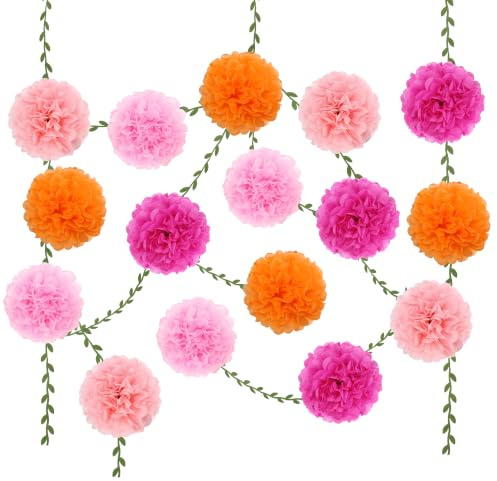 BestoFun Lot de 16 pompons en papier de soie beige rose - Guirlande de fleurs en papier - Décoration de fête pour mariage, bal de fin d'année, fête prénatale, anniversaire, fête de jardin