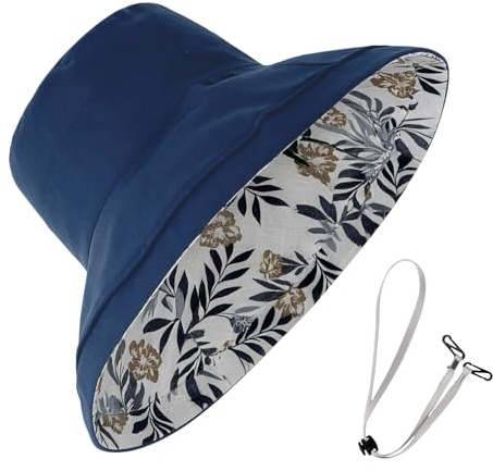Hittriu Reversible Bucket Hat Women with Removable Guy Lines, Lightweight Foldable Sun Hat, UV Sun Protection Wide Brim Fisherman Cap for Travel Summer Beach Hiking