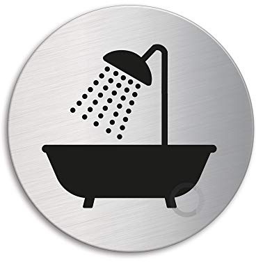 Schild Badezimmer Ø 75 mm Türschild aus Edelstahl fein-matt gebürstet selbstklebend 39061