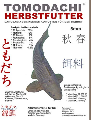 Herbstfutter Koi, langsam sinkendes Koifutter für den Herbst,- Tomodachi Herbstfutter für Koi jeden Alters, 15kg