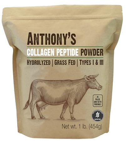 Anthony's Poudre de peptide de collagène, 1 lb, pure hydrolysée, sans gluten, compatible céto et paléo