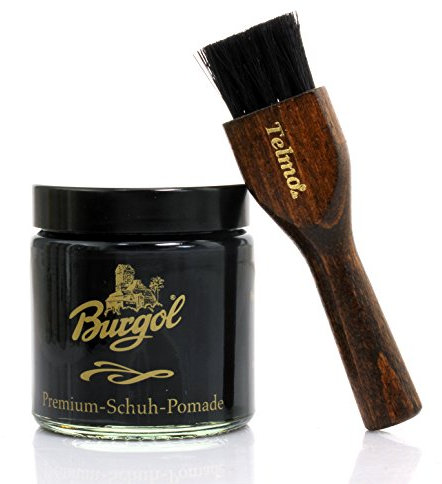 TelMo BURGOL Premium Schuh Pomade 100ml SCHWARZ Tiegelbürste