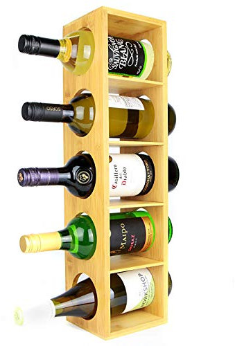 Bamboo Stackable Wine Rack Stand Holder Wall Mountable, Free Standing or Horizontally 5-Bottle Bamboo Wine Storage Display Rack, Countertop Wine Bottle Stand Holder for Home Kitchen Bar Cabinets