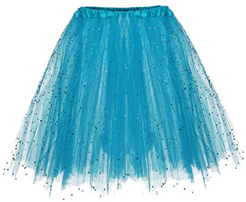 Lazzboy Tutu-Rock Womens Paillette Elastischer 3-lagiger kurzer Rock (Himmelblau)