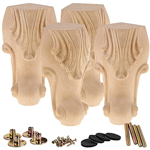 La Vane 10cm Europäische handgeschnitzt Massivholz Möbelfüße 4 Stück | Klassisch Naturholz Geschnitzte, 100kg/Fuß. Für Sofa Bett Schrank Couchtisch. Inkl. Reservezubehör. Für erfahrene Heimwerker
