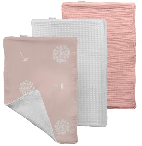 MIMUSELINA Pack 3 Paños de Muselinas Bebe Algodon y Rizo Doble Capa | Gasas para Bebes y Paños de Lactancia | Toalla Baño Recién Nacido OEKO-TEX 21x30 cm | Lavables y Reutilizables | Wish