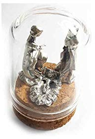 Sie erhalten 1 Stück Krippe komplett in Glocke Miniatur Glas Höhe 5 cm Durchmesser 3,5 cm Korkboden mit Krippe Metall 3 cm Maria Josef Jesus Krippe Marc Geschenk Schlüsselanhänger Hörner