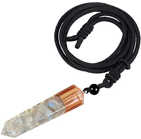 KYEYGWO Labradorite Unisexe Résine Cristal Point Pendentif avec Corde en Nylon Réglable, Collier Hexagonal Pierres Tombées Bijoux pour Amulette Méditation Yoga