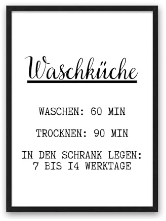Din A4 Kunstdruck ohne Rahmen - Lustiger Spruch - Waschküche - Waschen Trocknen - Küche Wäsche Druck Poster Bild