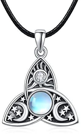 TANGPOET Keltische Halskette Keltisch Halskette 925 Sterling Silber Viking Rune Keltische Anhänger Mondstein Schmuck Amulett Viel Glück Geschenke für Männer Frauen