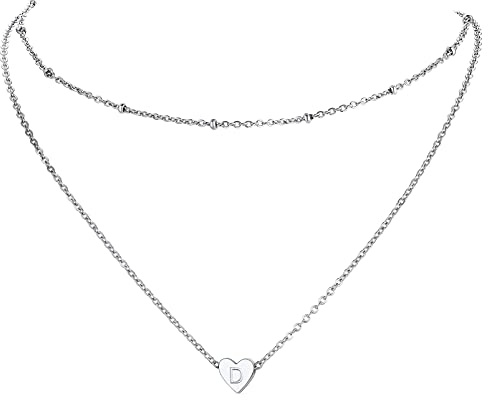 PROSTEEL Collar de Dos Capas con Dije Corazón y Letras Iniciales A-Z para Mujeres Señoritas Chicas, 41cm+5cm Gargantilla Ajustable de Acero Inoxidable Color Dorado/Platino