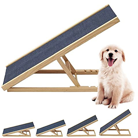 Hundetreppe Katzen Hunderampe Auto Klappbar, Rampe für Bett und Sofa aus Holz Hundeleiter Auffahrrampe für Haustiere mit Anti-rutsch Einsatz, Hundeautorampe verstellbaren Kleine Große Hunde,in 4 Höhe