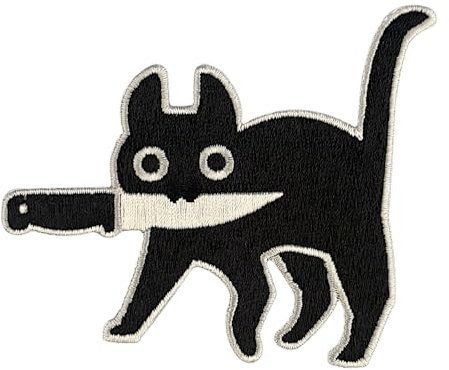 Urbanski Patch Schwarze Katze mit Messer zum Aufbügeln 7 x 8 cm | Aufnäher Applikation Bügelbild