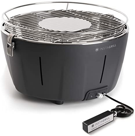 Barbecue da Tavolo Senza Fumo a Carbone con batteria ricaricabile inclusa. Diametro 34 cm. Si Accende in 5 minuti (Nero Antracite)