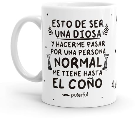 Puterful - Taza minimal con frase Diosa - Tazas originales para café - Resistente al microondas y lavavajillas