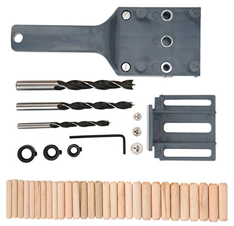 Joyzan Guide Perceuse Trous Goujon Bois, Gabarit Tourillon Perçage Cheville Butée Parallèle Goujonnage Taille Réglable Antidérapant Travail Outil Manuel Utilisatio ABS Poche Clip Droit 6,8,10MM