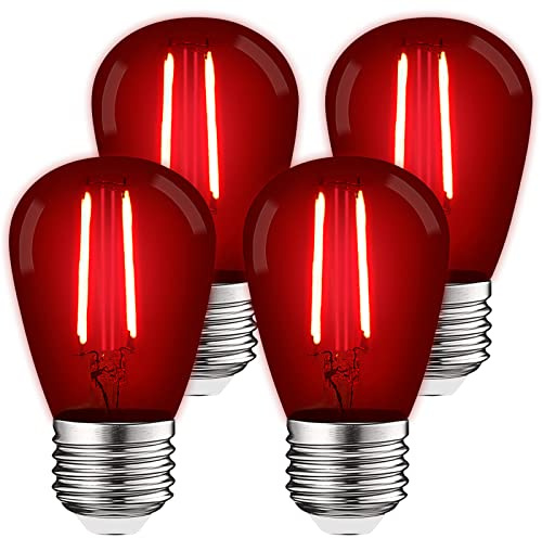 LUXRITE S14 Edison LED Red Light Bulbs, 0.5W, Colored LED Bulbs for Outdoor String Lights, UL Listed, E26 Base, Indoor Outdoor, Decoration, Party, Holiday, String Light Replacement Bulbs (4 Pack)