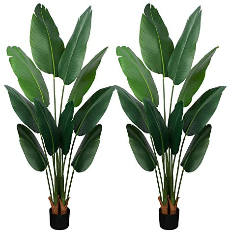 YEPDIN Artificial Bird of Paradise Plant 5 Ft Tall Fake Banana Leaf Plant for Indoors and Outdoors,Faux Palm Tree with Plastic Pot for Office and Home Decor,L1602PCS