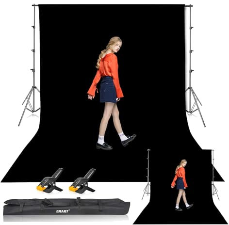 EMART Black Backdrop with Stand, 8.5x10ft(2.6x3m) Photography Background Support Kit with 10x12ft (3x3.6m) Backdrops for Portrait, Video, Shooting, Photo, Studio