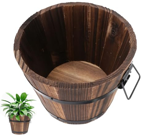 ABOOFAN Holztöpfe Für Pflanzen Holz-Pflanztöpfe Whiskeyfass-Pflanzgefäß Große Outdoor-Pflanzgefäße Großer Runder Pflanzkübel Große Blumentöpfe Outdoor-Eimer Bonsai-Topf Kleines