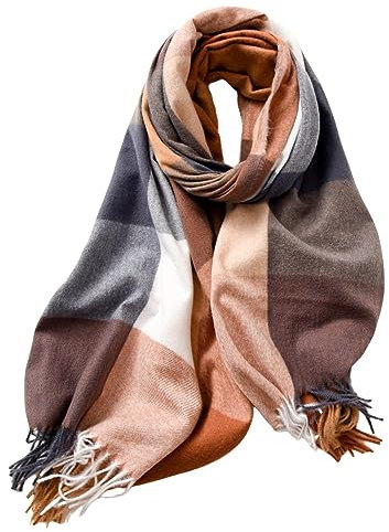 spirgear Schal Damen Winter Kariert Winterschal Weicher Warmer Damenschal Mit Quasten 190 x 68 cm, Dunkel Kamelfarben