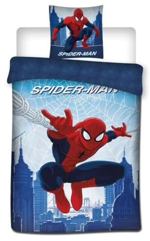 Spiderman Web Housse de Couette 140x200 + Taie 65x65 Polycoton | Parure de lit réversible 1 personne | Polycoton séchage rapide Oeko-Tex | Marvel officiel | Garçon | Cadeau | Idée cadeau