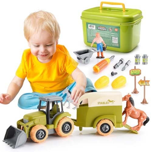 HappyKidsClub Tractor Toy Cars for Toddlers Age 3-6, Boys Gifts, Farm Toys, Kids Tractor