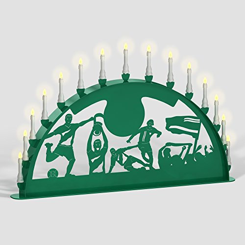 Außenschwibbogen Schwibbogen Lichterbogen 15 flammig/Metall - Motiv: Fußball (RAL 6024 verkehrsgrün grün, 1,5 Meter)