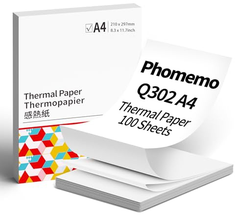 Phomemo A4 Thermopapier, 210x297 mm, Kompatibel mit Phomemo Q302 Thermodruckern, 100 gefaltetes A4 Thermopapier