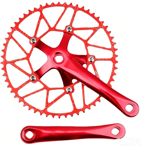KANGXYSQ Klappbare Fahrrad-Kurbelgarnitur Einzelzahnscheibe 50 Zähne 52 Zähne 54 Zähne 56 Zähne 170 Mm Vierkant-Kurbelarm-Set Integrierte 5-Klauen-Kurbelgarnitur(170mm Red,54T)
